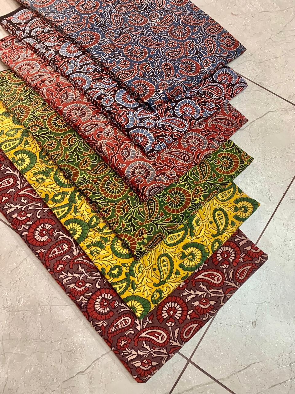 Ajrakh pure cotton handblock printed fabric in yellow tones with multicolour geometrical designs